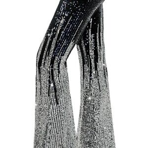 Navy Blue and Silver Sequin Flare Pants